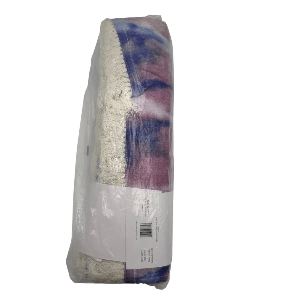 L*Space Beach Towel Tie Dye Purple Blue Cotton Fringe‎ NEW